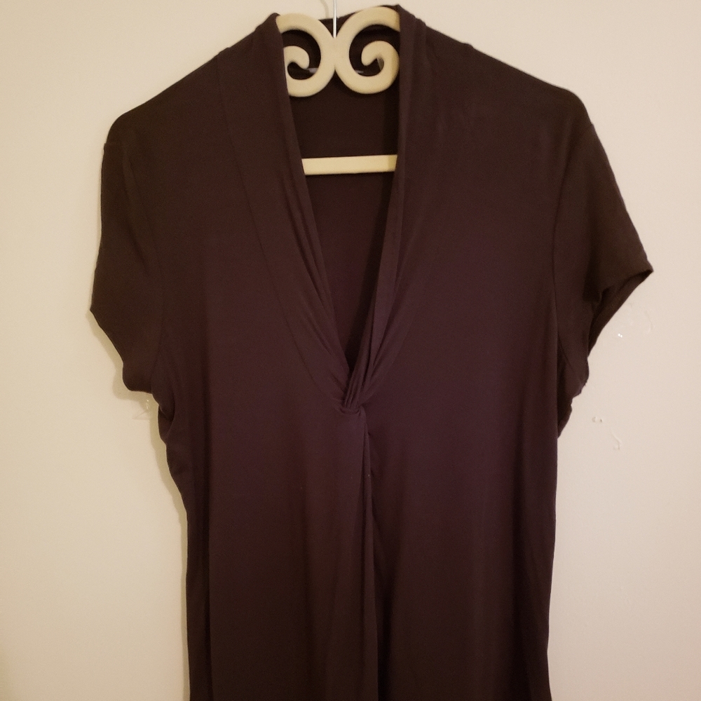 Tahari  black  stretch twist neck top